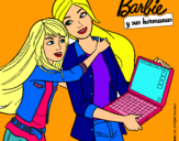 Dibujo El nuevo portátil de Barbie pintado por hermanas