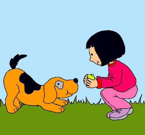 Dibujo Niña y perro jugando pintado por lalito