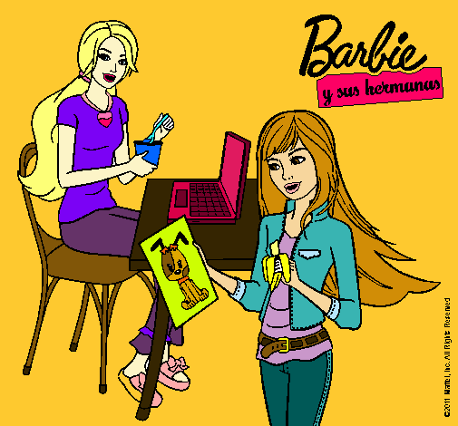 Dibujo De Barbie Y Su Hermana Merendando Pintado Por Xaviea En Dibujos