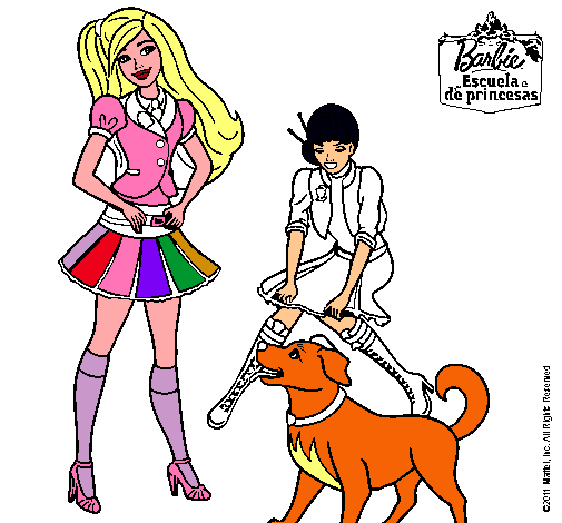 Dibujo Barbie con su perrito y una amiga pintado por lauritagar