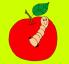 Dibujo Manzana con gusano pintado por valenchuti