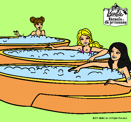 Dibujo Barbie y sus amigas en el jacuzzi pintado por Emilya