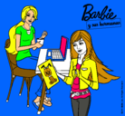 Dibujo Barbie y su hermana merendando pintado por peinados 
