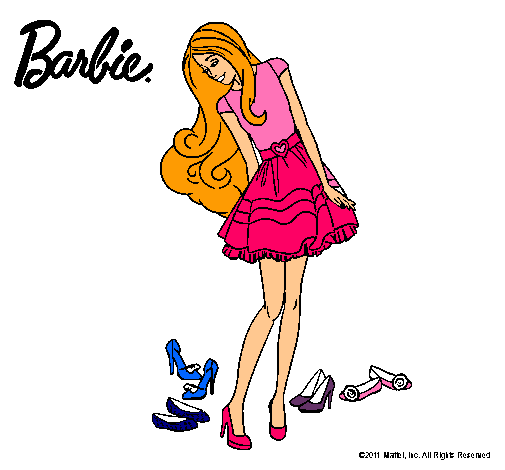 Dibujo Barbie y su colección de zapatos pintado por rosazc