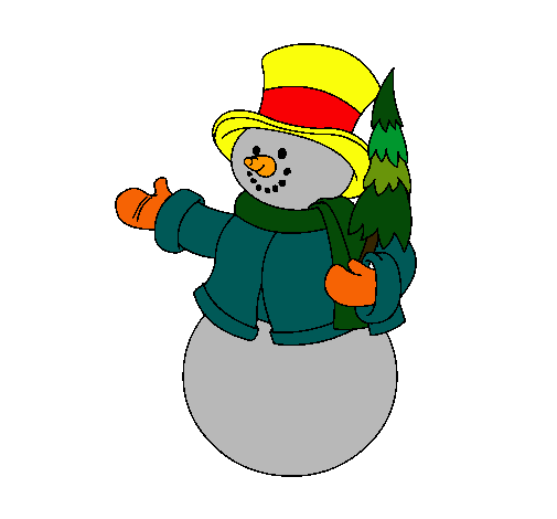 Dibujo muñeco de nieve con árbol pintado por zack