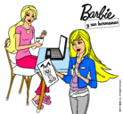 Dibujo Barbie y su hermana merendando pintado por aliiiiiiie