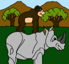 Dibujo Rinoceronte y mono pintado por tico_tico