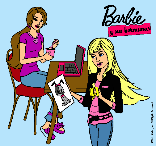 Dibujo Barbie y su hermana merendando pintado por SuperSweet