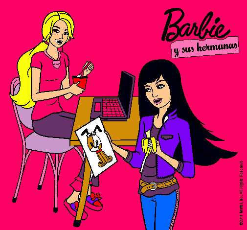 Dibujo De Barbie Y Su Hermana Merendando Pintado Por Rosela En Dibujos Net El D A A Las