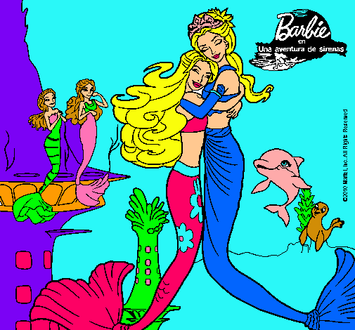 Dibujo Barbie sirena y la reina sirena pintado por LaEly