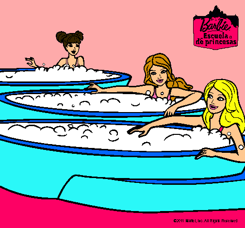 Dibujo Barbie y sus amigas en el jacuzzi pintado por ssooffii