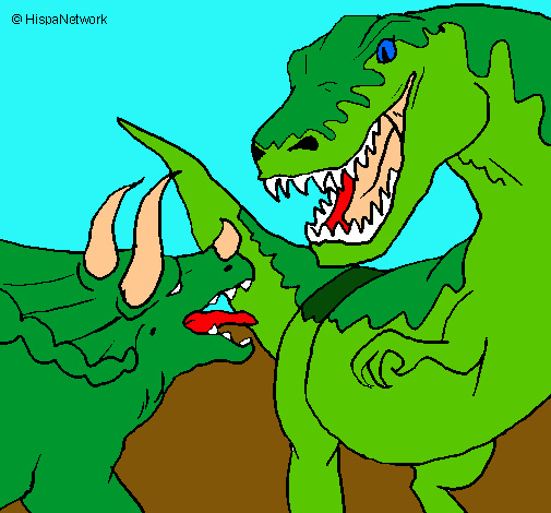 Dibujo Lucha de dinosaurios pintado por carla28