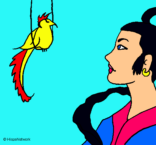 Dibujo Mujer y pájaro pintado por AMOROCITA