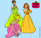 Dibujo Barbie y sus amigas vestidas de gala pintado por Michuuuu