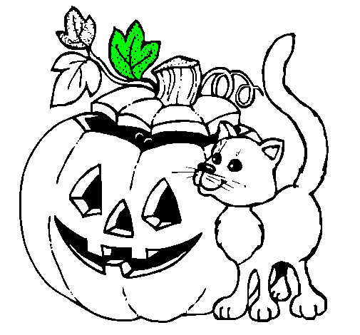 Dibujo Calabaza y gato pintado por Sumita