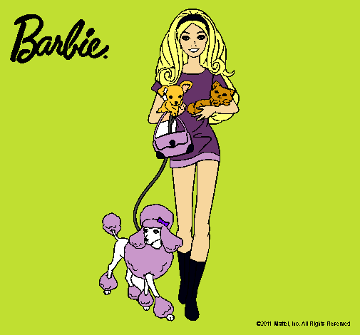 Dibujo Barbie con sus mascotas pintado por paulitha