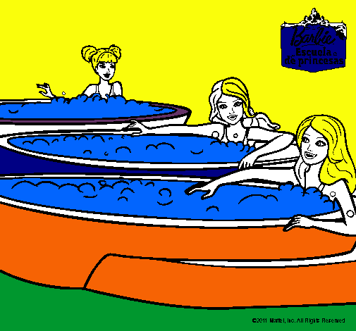 Dibujo Barbie y sus amigas en el jacuzzi pintado por kanene