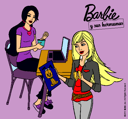 Dibujo Barbie y su hermana merendando pintado por Amadix