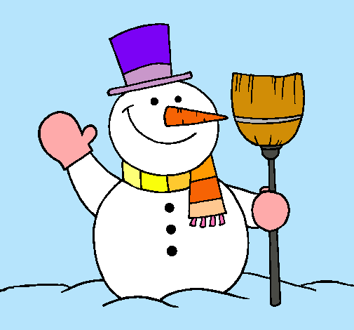 Dibujo muñeco de nieve con escoba pintado por isabel2001