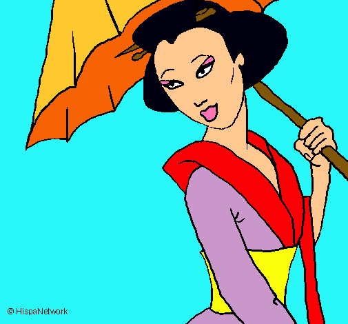 Dibujo Geisha con paraguas pintado por chideila