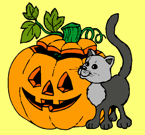 Dibujo Calabaza y gato pintado por Unaaaaaaaa