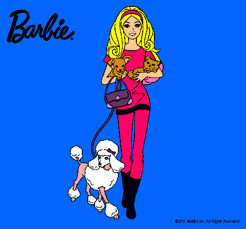 Dibujo Barbie con sus mascotas pintado por camilita123