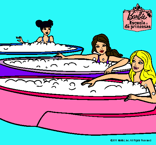 Dibujo Barbie y sus amigas en el jacuzzi pintado por sireniland