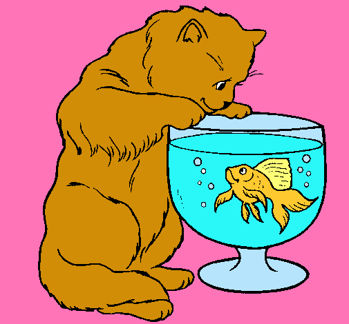 Dibujo Gato mirando al pez pintado por chideila
