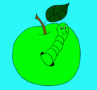 Dibujo Manzana con gusano pintado por jubilo