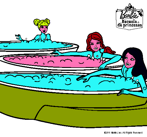 Dibujo Barbie y sus amigas en el jacuzzi pintado por parceriwuafer