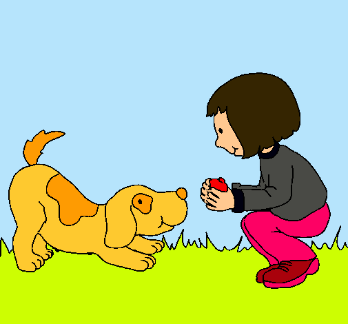 Dibujo Niña y perro jugando pintado por sofiasaez