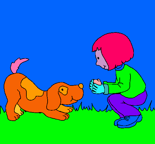 Dibujo Niña y perro jugando pintado por sofiasaez