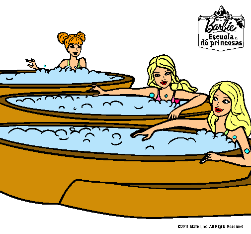 Dibujo Barbie y sus amigas en el jacuzzi pintado por sofiah