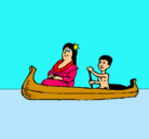 Dibujo Madre e hijo en canoa pintado por barcor