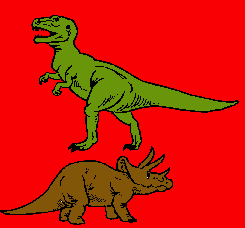 Dibujo Triceratops y tiranosaurios rex pintado por ybarra