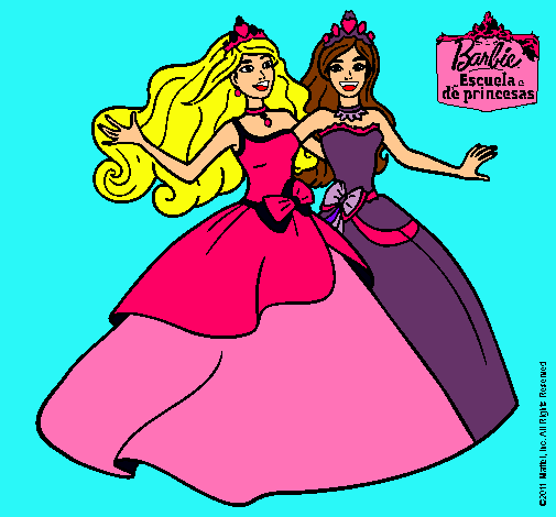 Dibujo Barbie y su amiga súper felices pintado por morita