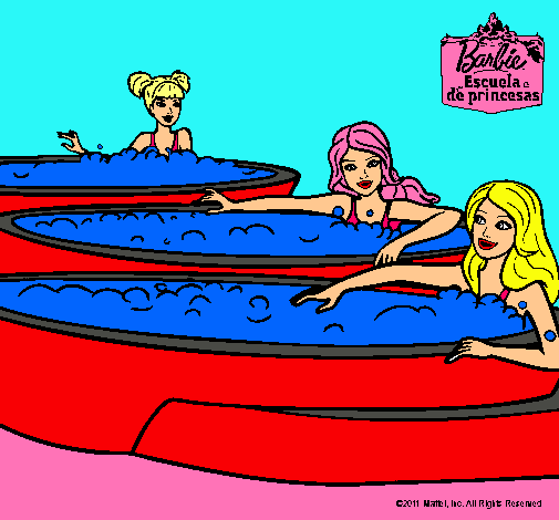 Dibujo Barbie y sus amigas en el jacuzzi pintado por sunai