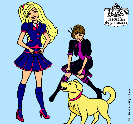 Dibujo Barbie con su perrito y una amiga pintado por SuperSweet