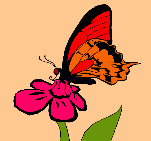 Dibujo Mariposa en una flor pintado por  10101010