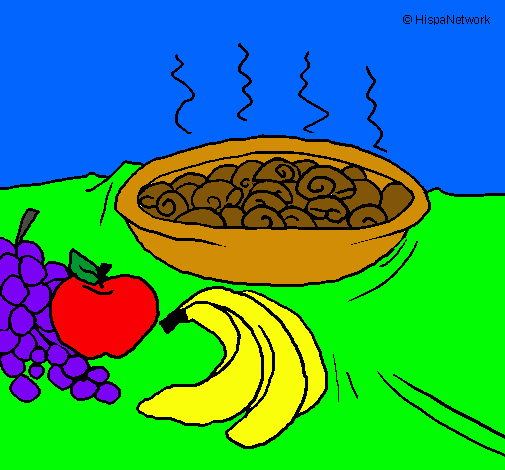 Dibujo Fruta y caracoles a la cazuela pintado por eduardo51