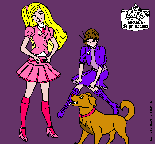 Dibujo Barbie con su perrito y una amiga pintado por Kamilia