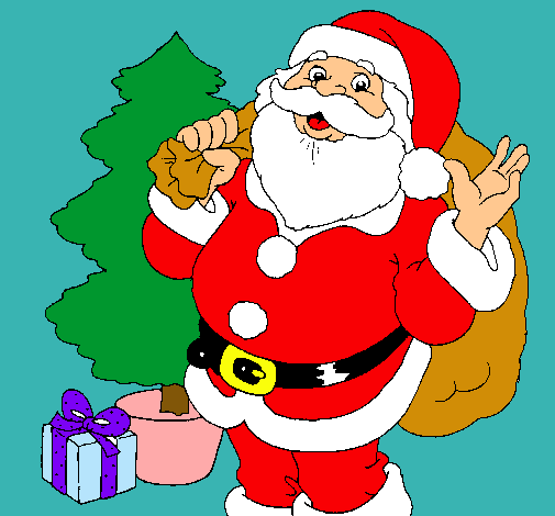 Dibujo Santa Claus y un árbol de navidad pintado por Pipluff