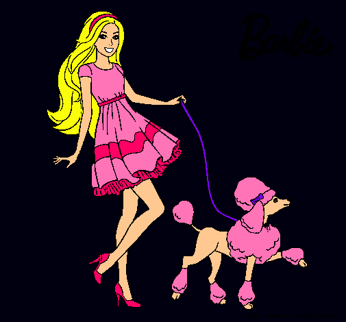 Dibujo Barbie paseando a su mascota pintado por 69neka69