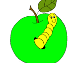 Dibujo Manzana con gusano pintado por lalucoca