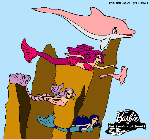 Dibujo Barbie nadando con sirenas pintado por marta_