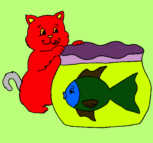 Dibujo Gato y pez pintado por Rocio20