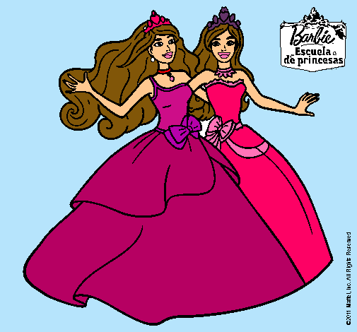 Dibujo Barbie y su amiga súper felices pintado por blanquita