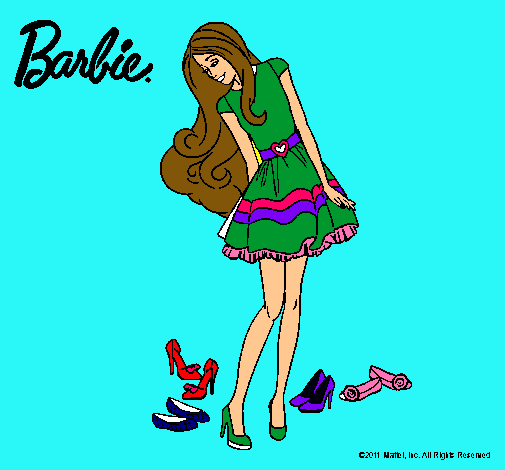 Dibujo Barbie y su colección de zapatos pintado por florangima