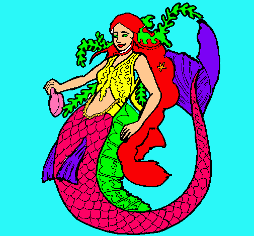 Dibujo Sirena con larga melena pintado por reynamara