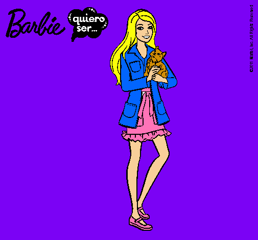 Dibujo Barbie con un gatito pintado por florangima